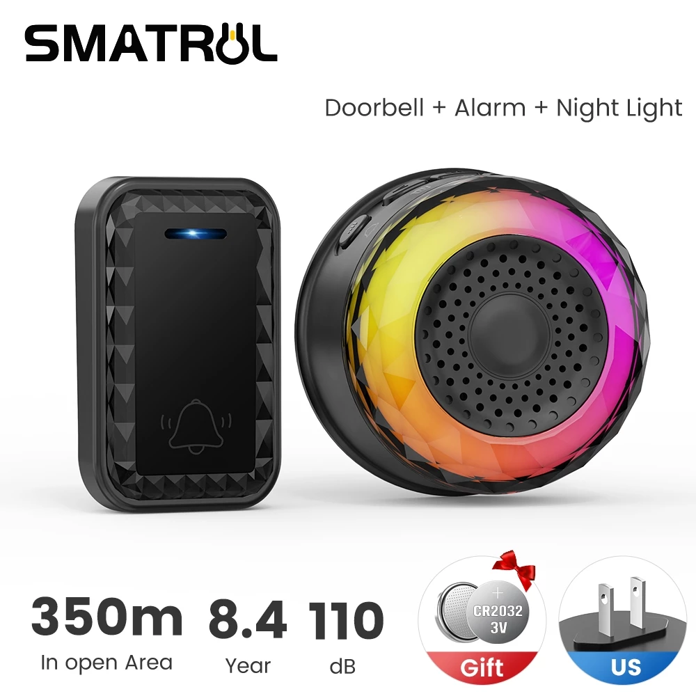 SMATRUL Wireless Doorbell ( Black) -1 button/ 1 Receiver