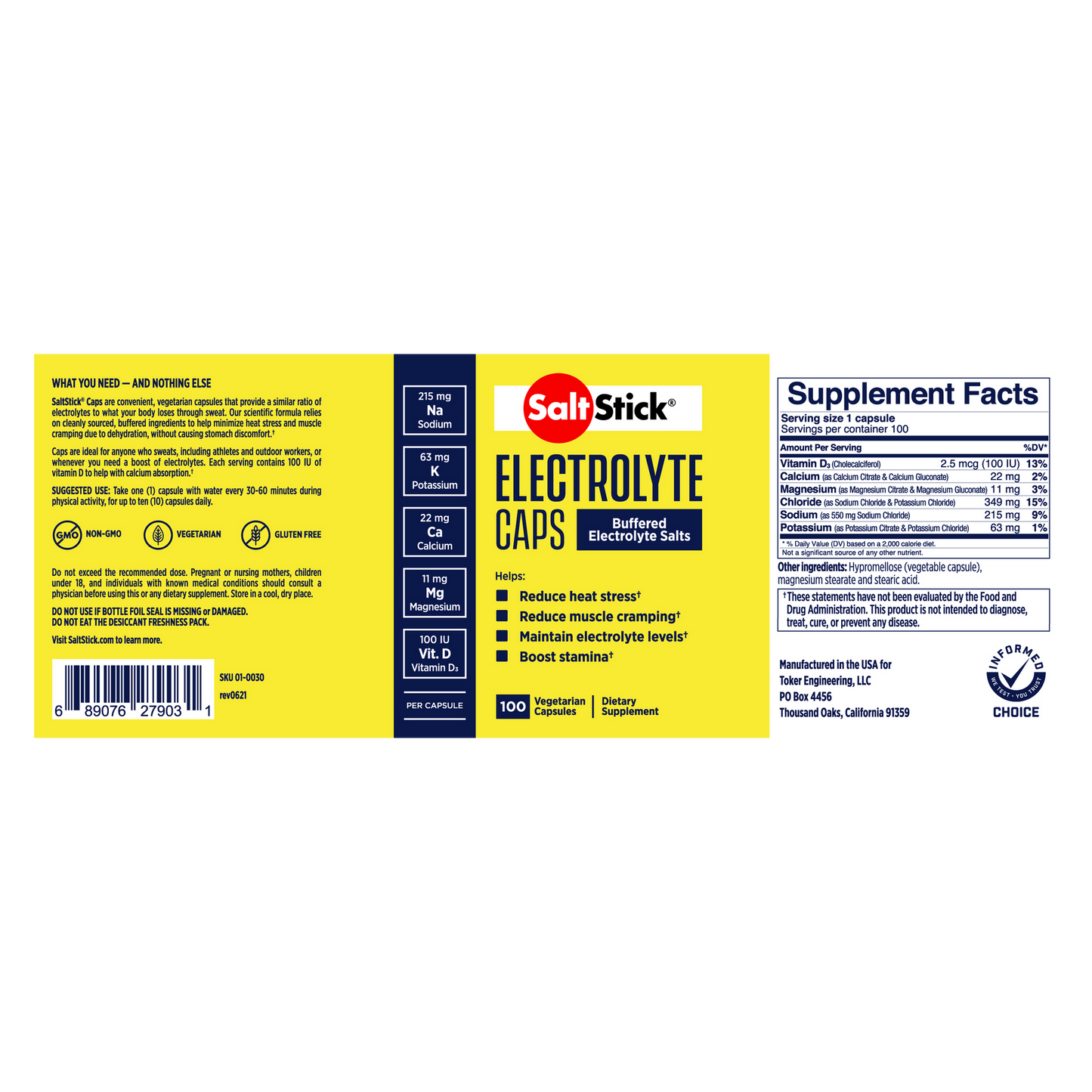 SaltStick Electrolytes Caps - Bottle 100ct.