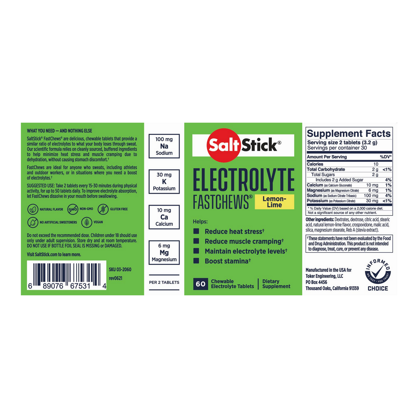 SaltStick Electrolyte Fastchews - Lemon Lime - Bottle 60ct