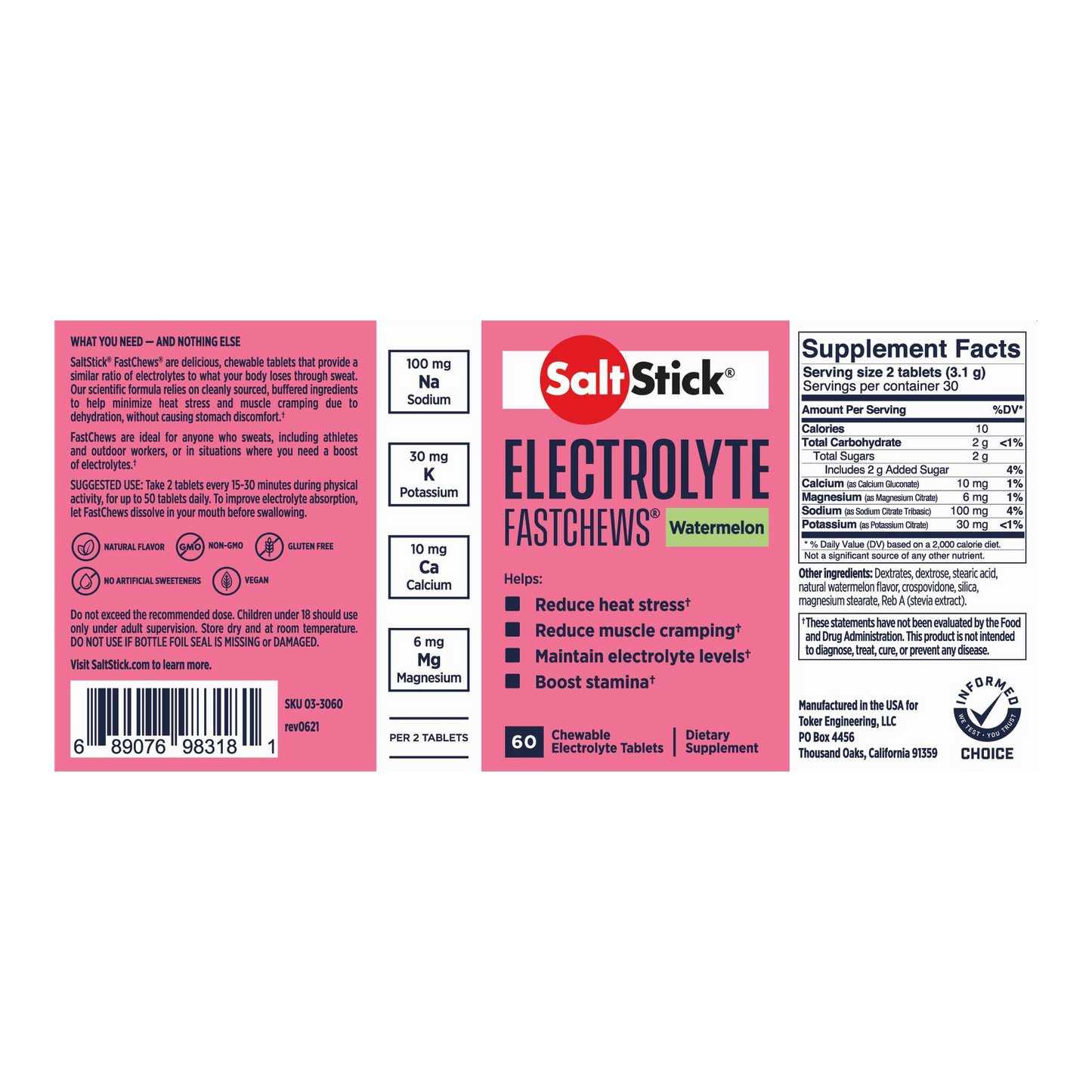 Saltstick Electrolyte Fastchews - Watermelon - Bottle 60ct