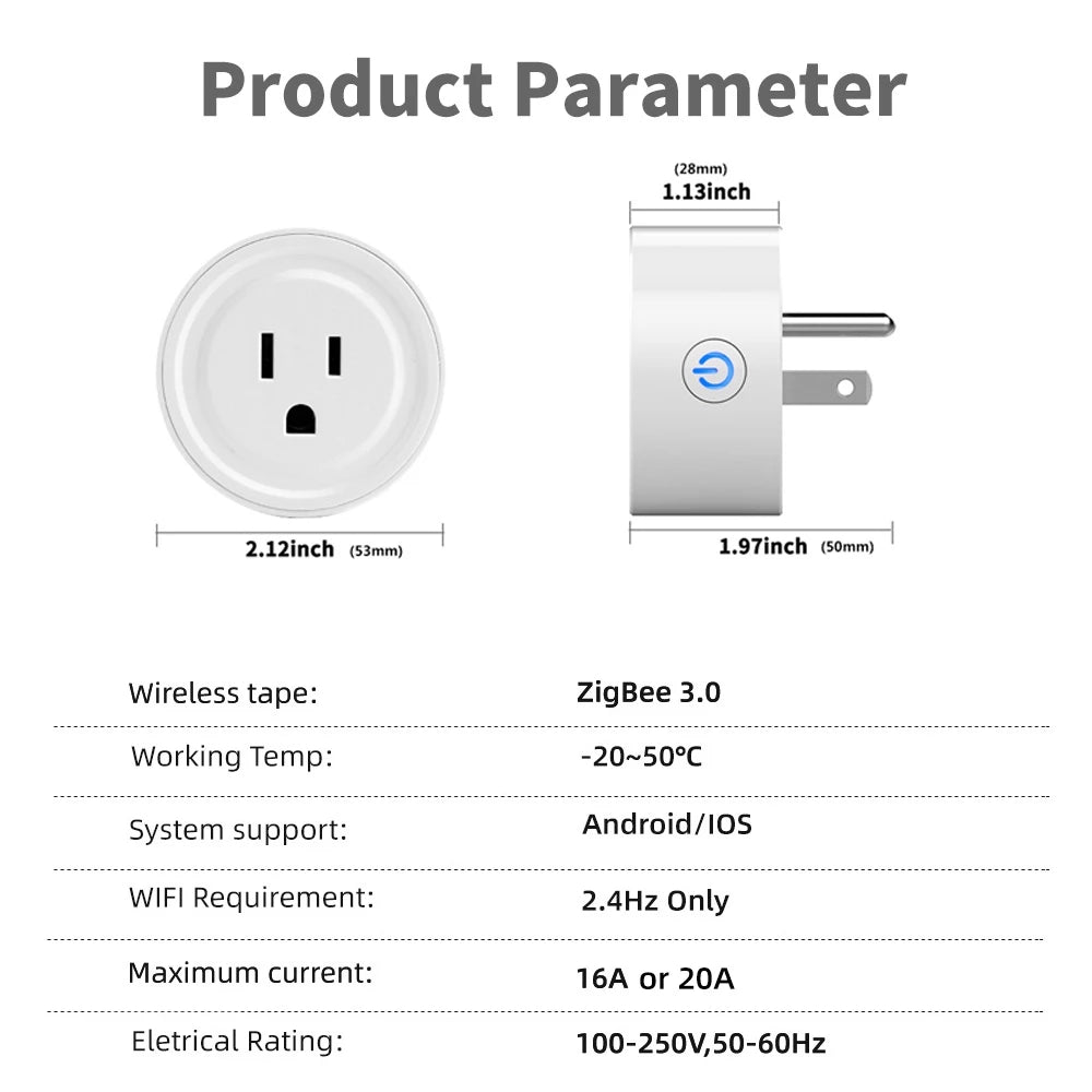 Power Monitor 16A Tuya Smart Zigbee Socket Plug US Wireless Control Outlet with Energy Monitoring Electrical Timer Works with Alexa Google Home