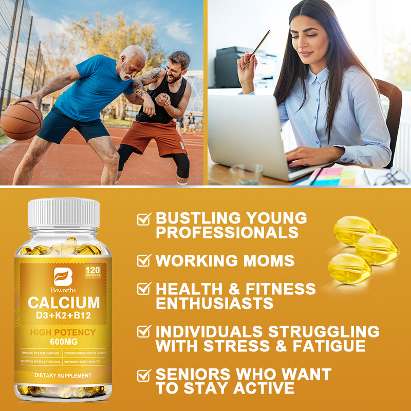 Beworths CALCIUM 600MG WITH D3, K2, B12 - 60 pcs