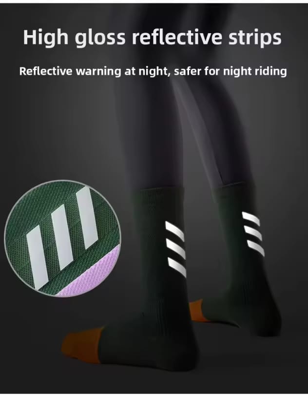 Reflective Breathable SPORTS SOCKS for Cycling Running Non-Slip Mid-Tube Socks