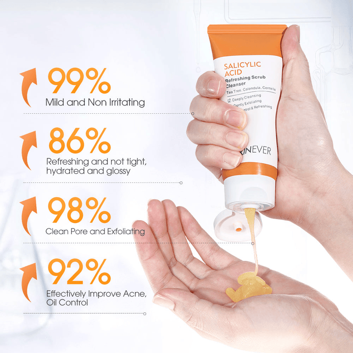 Skinever SALICYLIC ACID Refreshing Scrub Cleanser 75ml - Deep Cleansing Exfoliating Cleanser - ACNE TREATMENT
