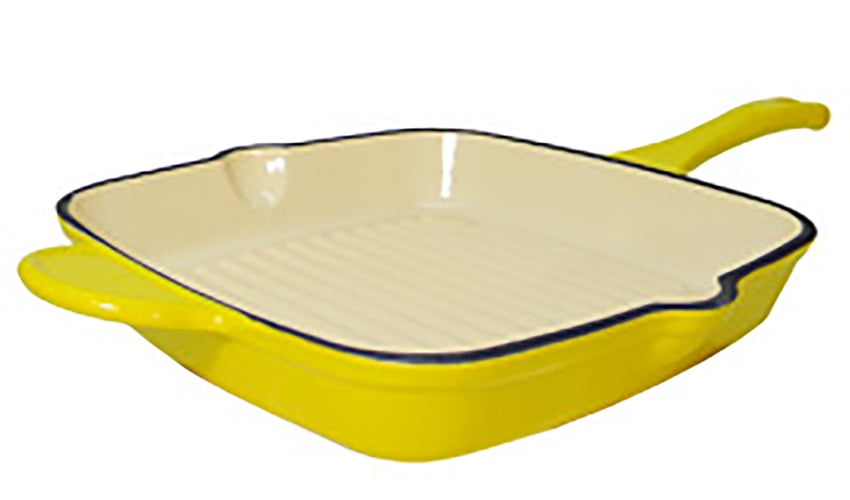 Happiness YELLOW ENAMELED CAST IRON GRILL PAN - 41 x 26.5 x 5.5cm / 3.65kg