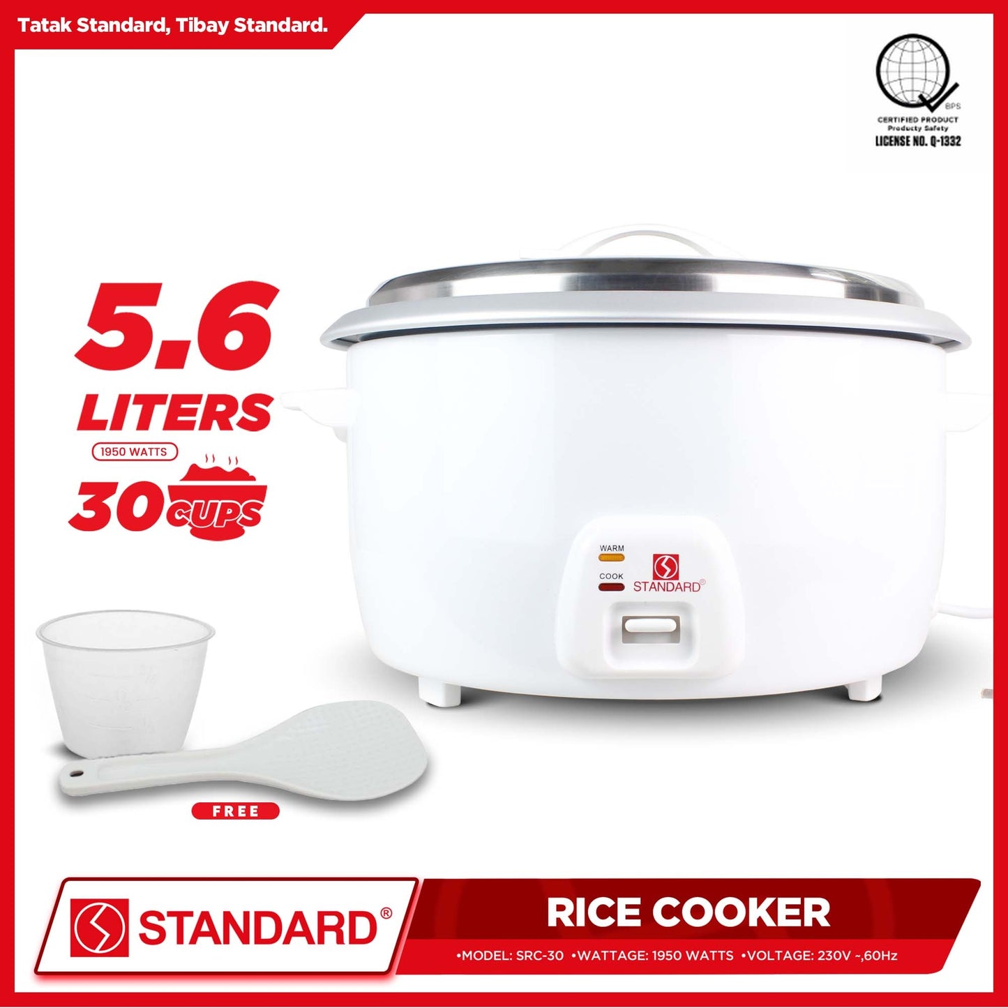 STANDARD Large Capacity Commercial RICE COOKER (1950W) 5.6L/30Cups