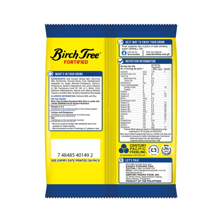Birch Tree Fortified Powdered Milk 33g x 160 packs - 1 CASE