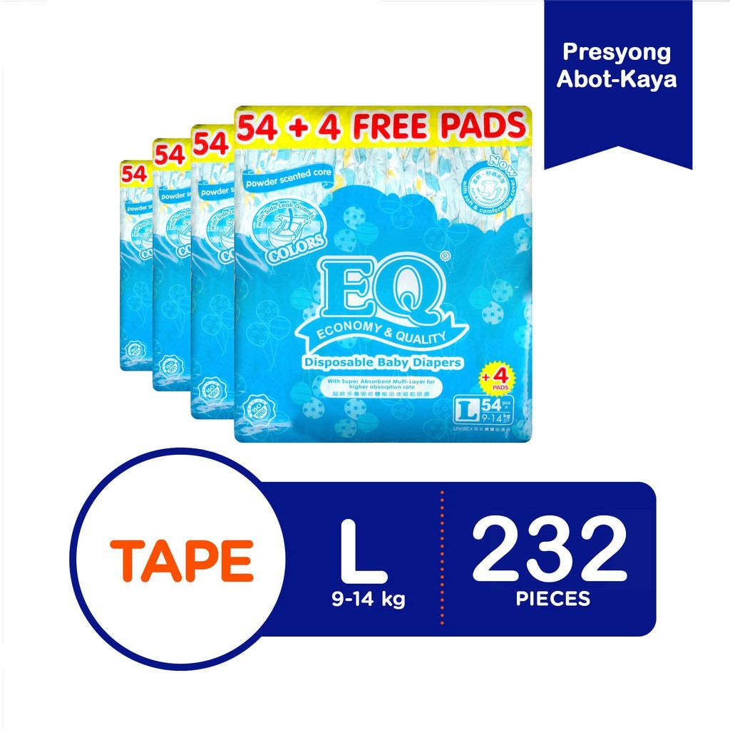 EQ Colors Jumbo Pack Large 58's - Tape Baby Diapers