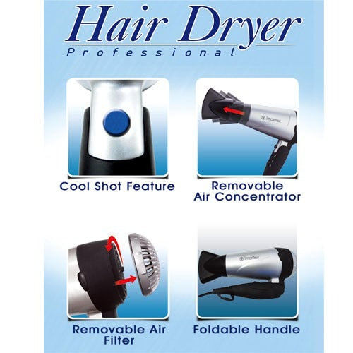 IMARFLEX HD-1600 - Professional Hair Dryer - FOLDABLE HANDLE