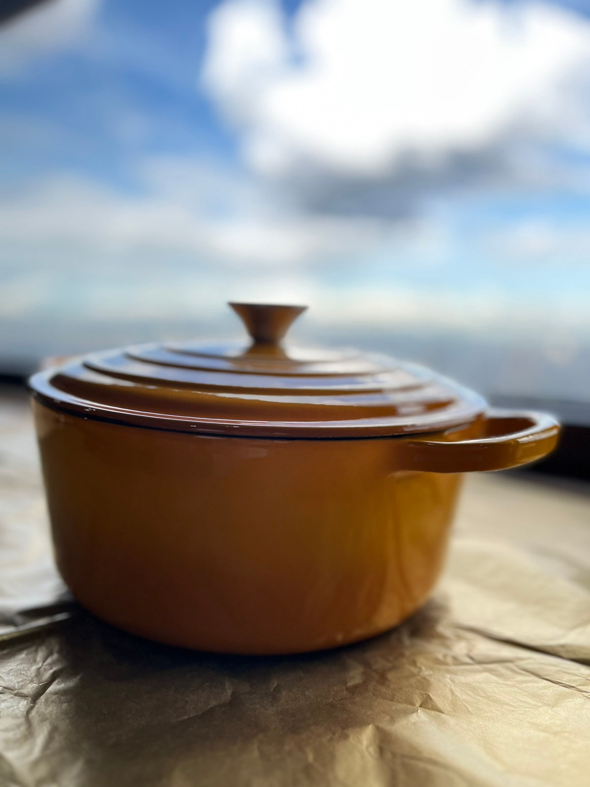 Happiness YELLOW ENAMELED CAST IRON POT - 32cm x 24cmx 11cm / 4.7kg