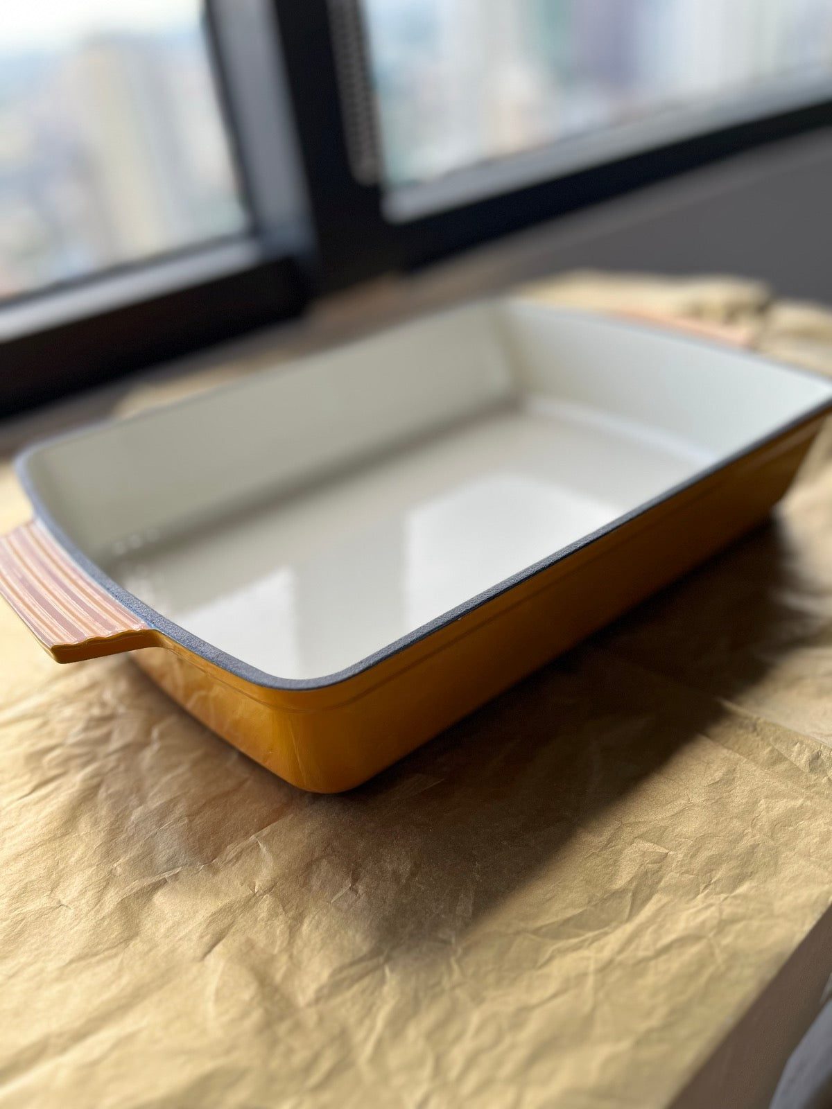 Happiness YELLOW ENAMELED CAST IRON CASSEROLE DISH - 42 x 25 x 4cm / 2.16kg