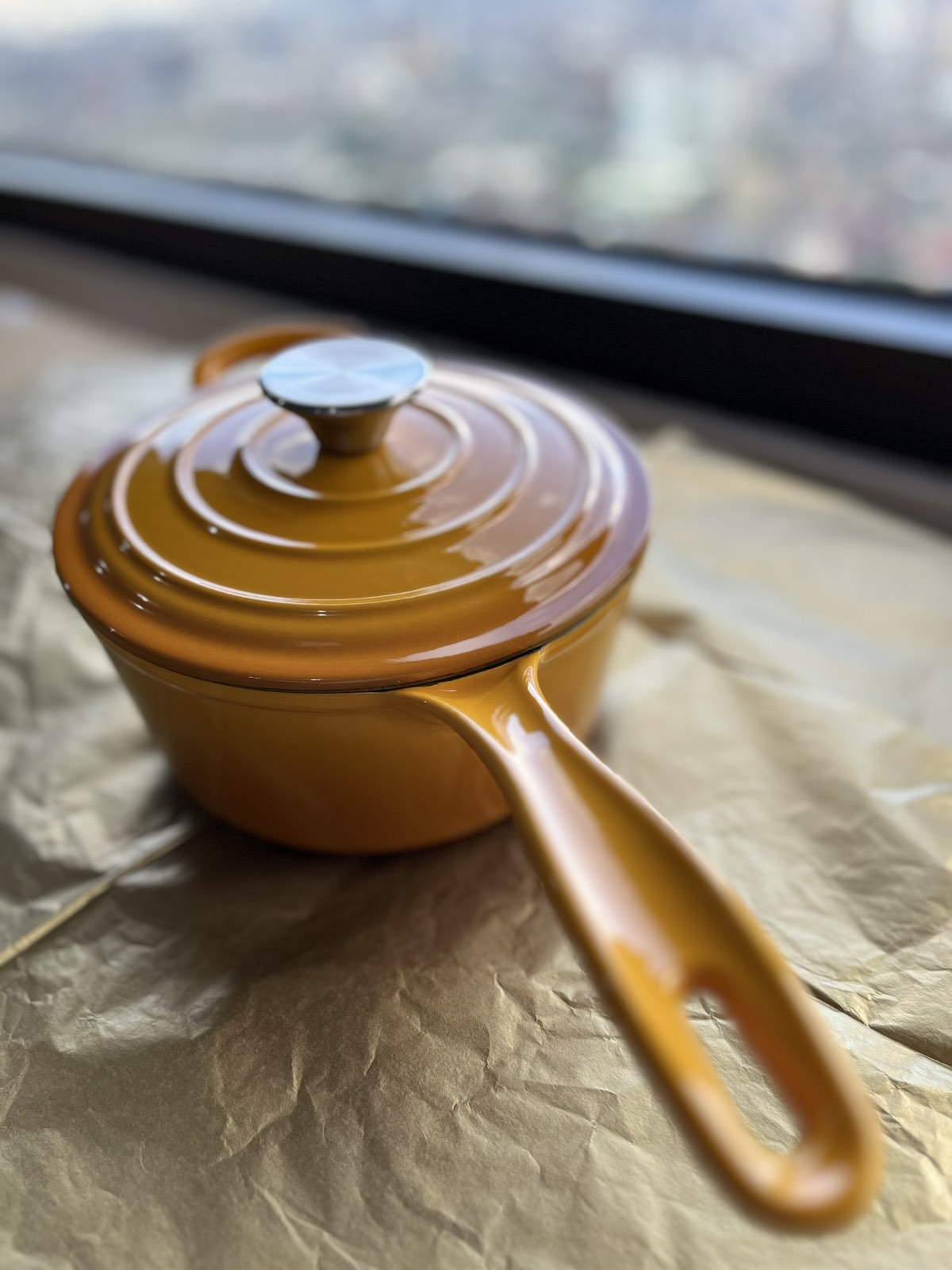Happiness YELLOW ENAMELED CAST IRON SAUTE/SAUCE PAN - 37 x 19 x 9cm / 3.1kg