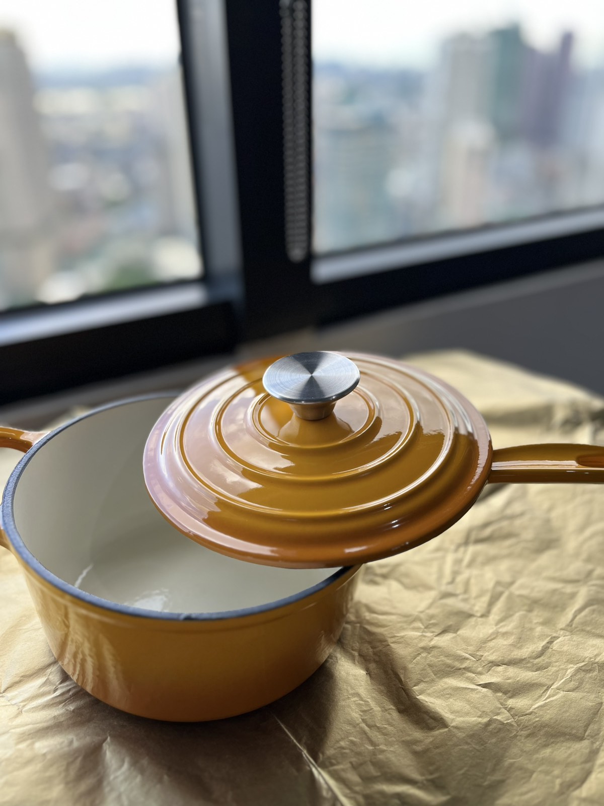 Happiness YELLOW ENAMELED CAST IRON SAUTE/SAUCE PAN - 37 x 19 x 9cm / 3.1kg