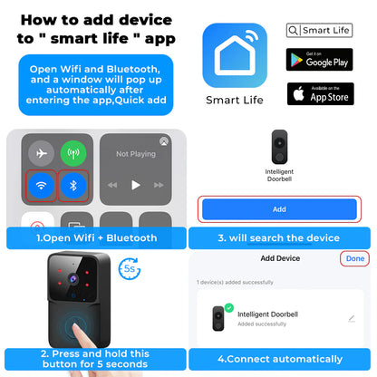 SMATRUL TUYA Wireless Intelligent Wi-Fi Doorbell  (Outdoor) High-Definition Camera - BLACK 1/2