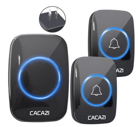 CACAZI Wireless Doorbell Waterproof - Black 2 Button / 1 Receiver
