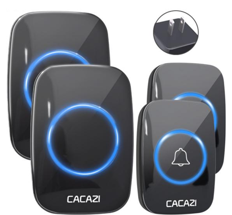 CACAZI Wireless Doorbell Waterproof - Black 2 Button / 2 Receiver
