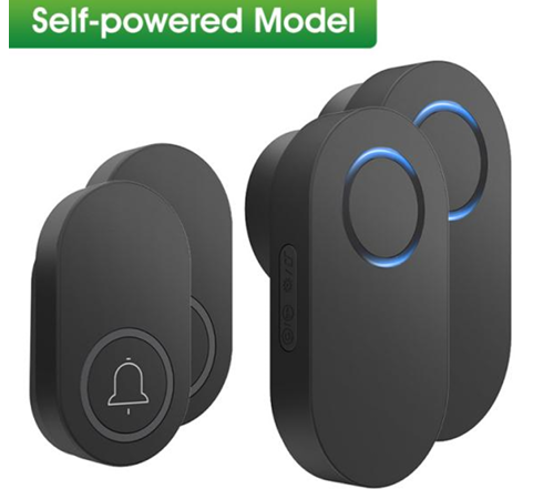 Smartrul Self-Powered Wireless Model Doorbell - BLACK 2 Button / 2 Receiver