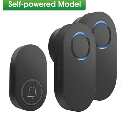 Smatrul Self-Powered Wireless Model Doorbell - BLACK (1 Button / 2 Receiver)