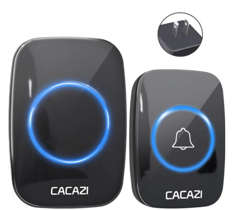 CACAZI Wireless Doorbell Waterproof - Black 1 Button / 1 Receiver