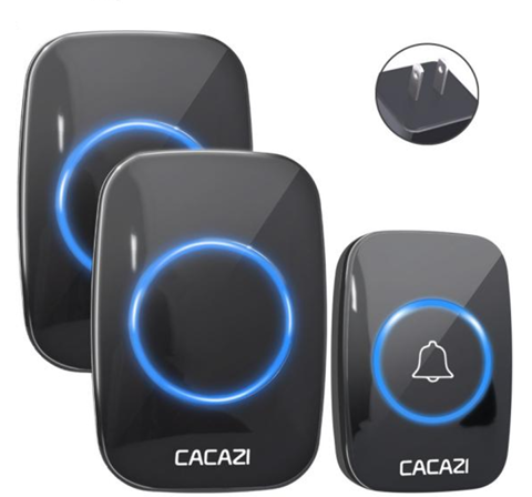 CACAZI Wireless Doorbell Waterproof - Black 1 Button / 2 Receiver