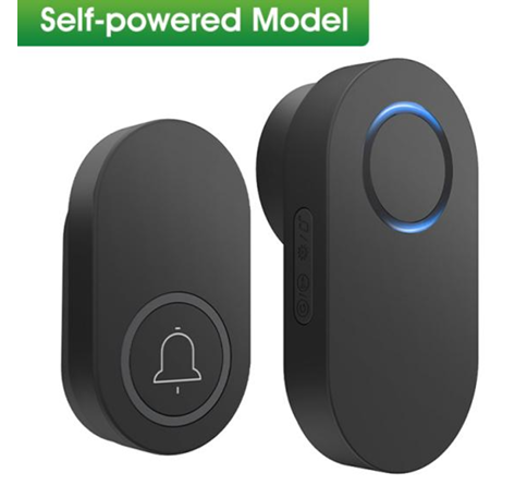 SMATRUL Self-Powered Wireless Model Doorbell - BLACK  (1 Button / 1 Receiver)