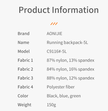 AONIJIE C9116-5L Sports Hydration Running Vest Backpack 5L - BLUE Medium