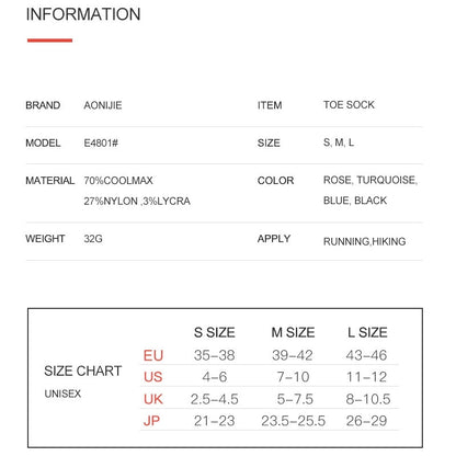 Aonijie LOW CUT COOL MAX TOE SOCKS 3 pairs - LARGE