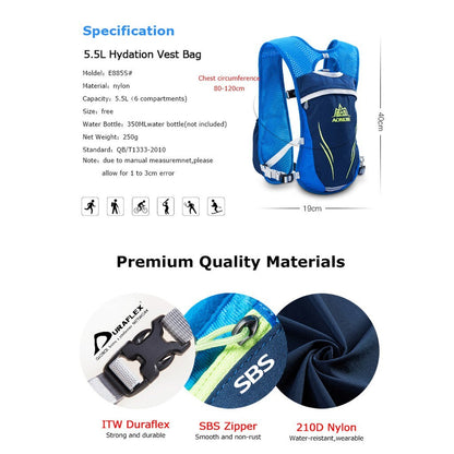 Aonijie 5.5L Lightweight Trail Running Vest Only - BLUE