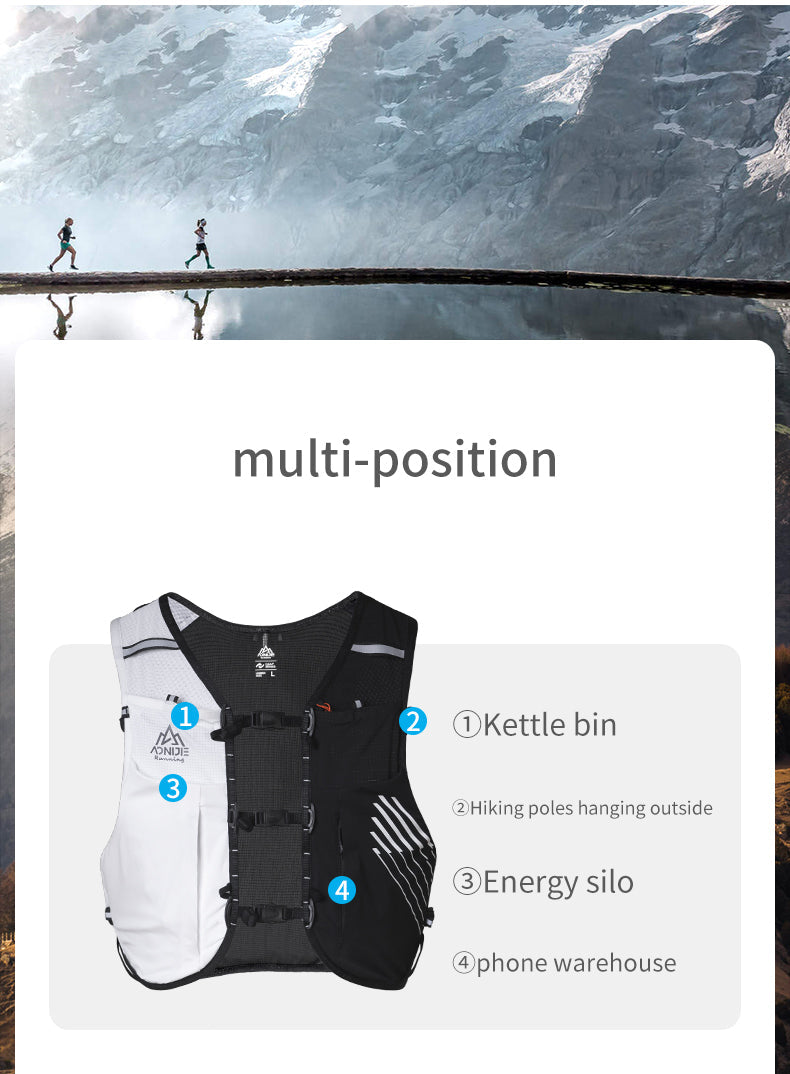 Aonijie 10L Trail Running Vest Backpack - BLACK WHITE LARGE - C9116