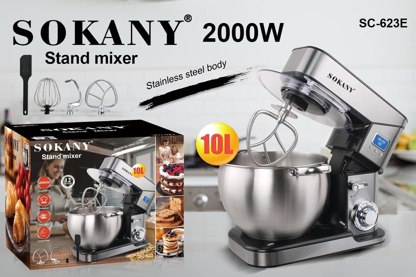 Sokany 10L STAND MIXER 2000W