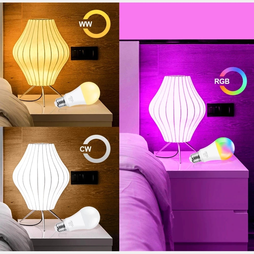 Tuya 9W E27 WiFi Light Bulb Smart Life LED 850LM RGB Lamp App Work with Alexa Google Home Dimmable Timer 110v 220v