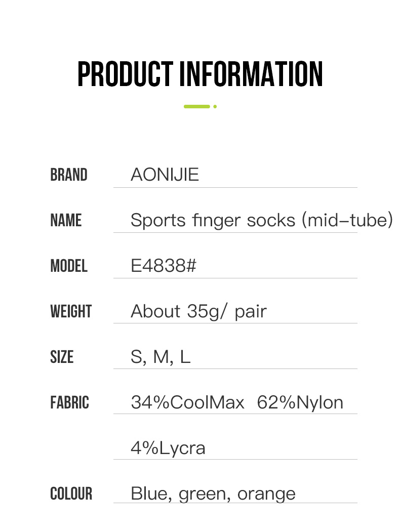 Aonijie Running TOE SOCKS 3 Pairs Model no. E4838 - LARGE