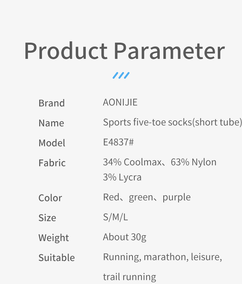 Aonijie  E4837 Low-Cut Running TOE SOCKS 3 Pairs - MEDIUM