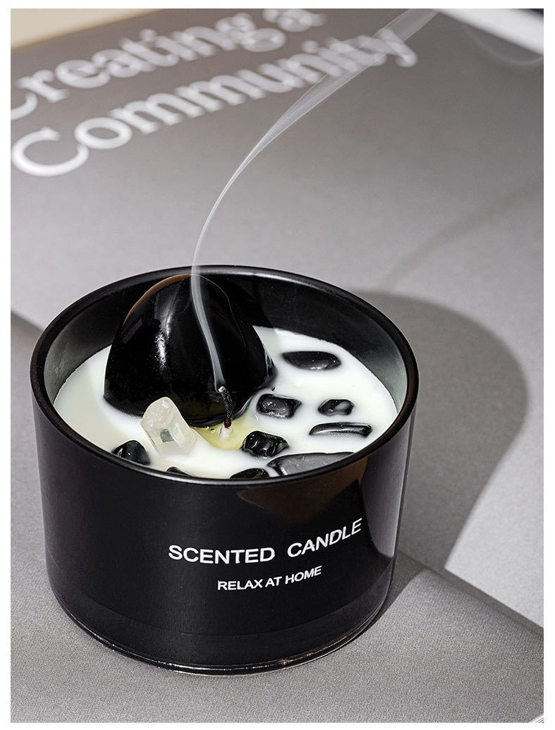 Citta Soy Wax Crystal Stone SCENTED CANDLE | Classic Black Zen Tea w/ BOX