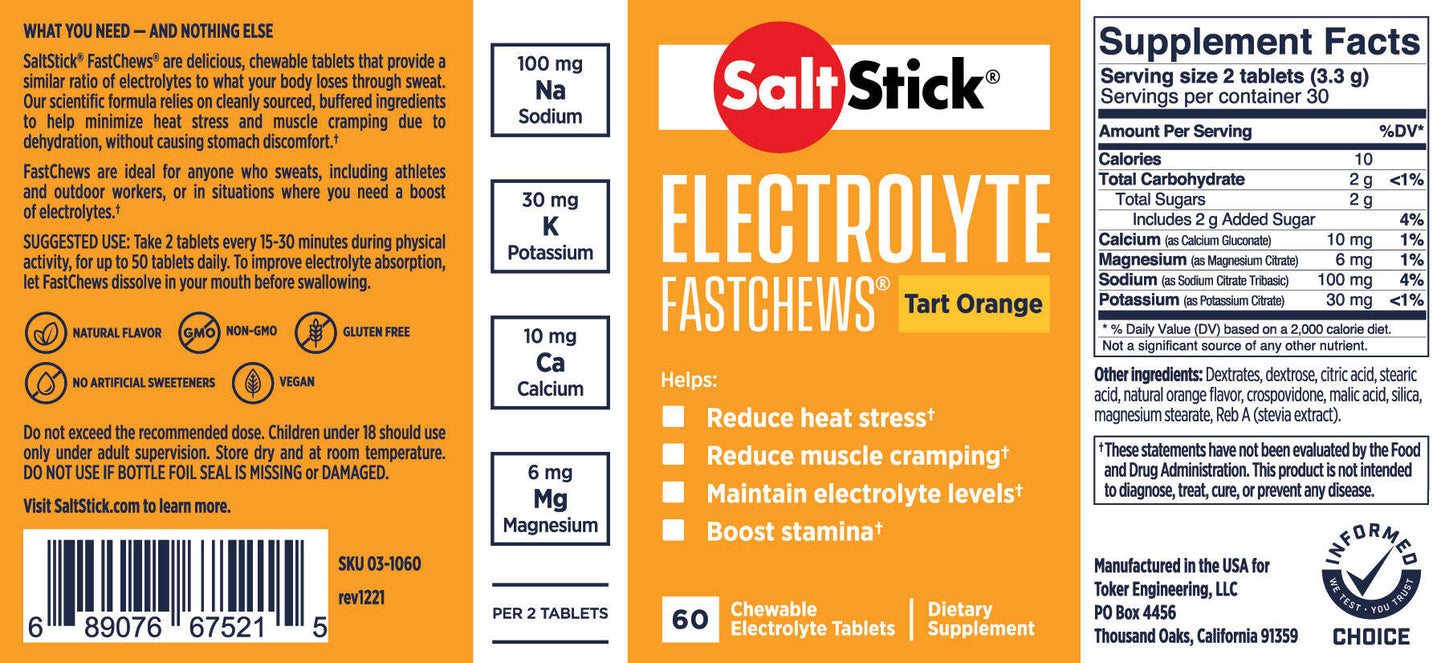SaltStick Electrolyte Fastchews - Tart Orange - Packet 10ct