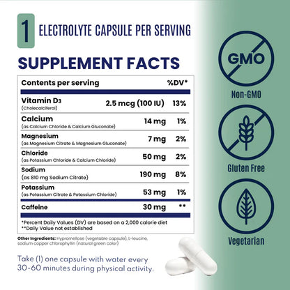 BOTTLE 100ct - SaltStick Race Ready Electrolyte Caps Plus + Caffeine - buffered electrolyte salts