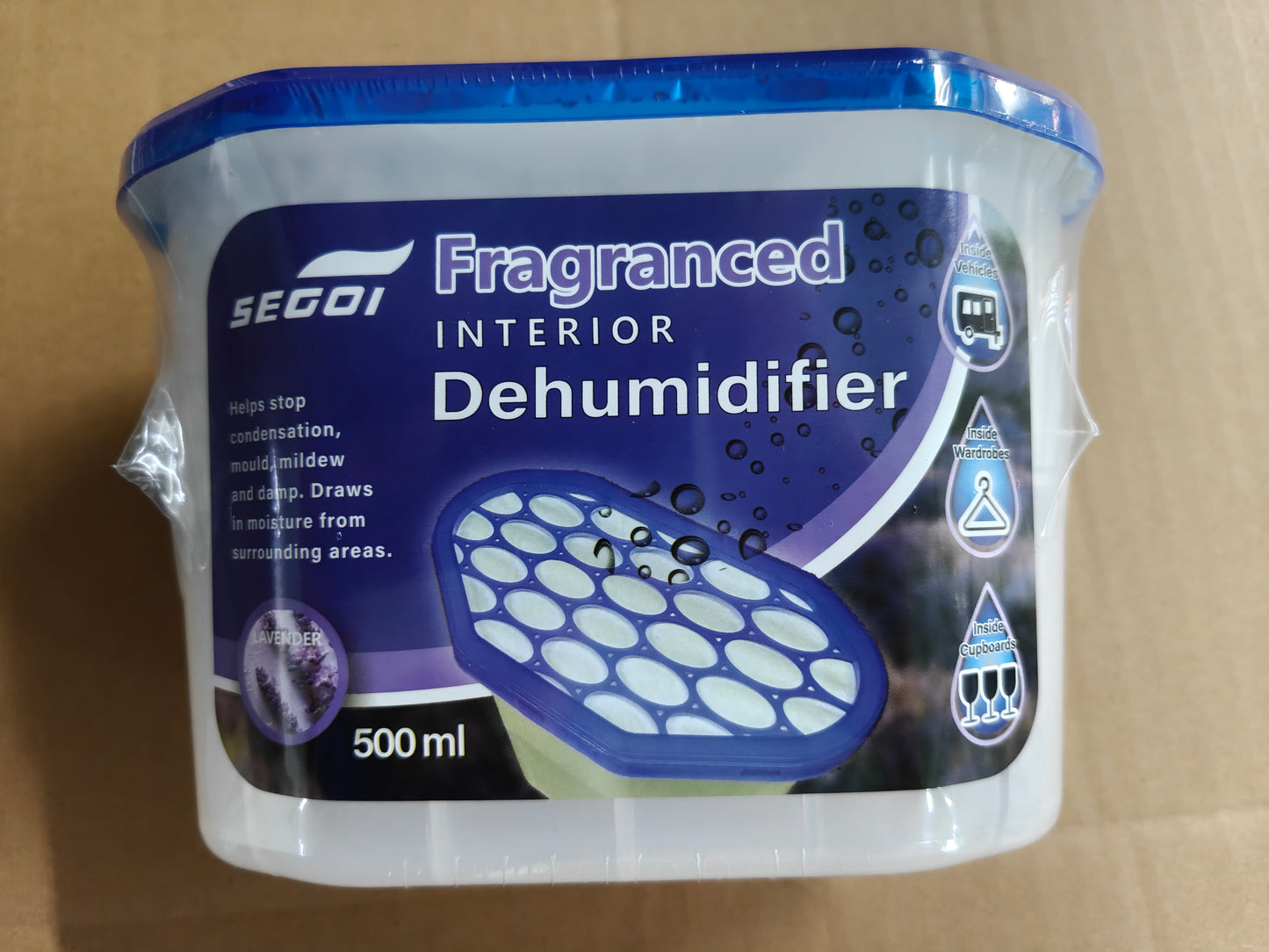 CASE (48pcs) - Segoi DEHUMIDIFIER LAVENDER scented 500ml - WHOLESALE