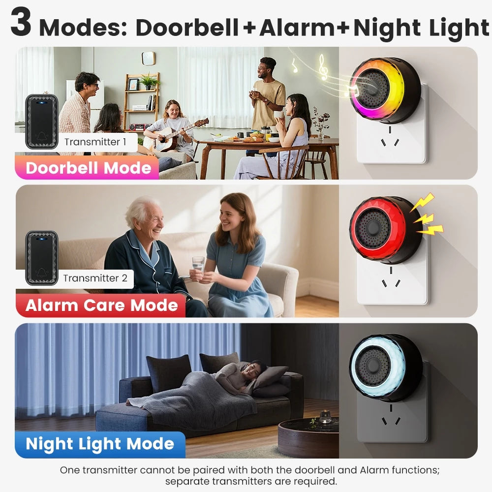 SMATRUL WIRELESS DOOR BELL - (1 BUTTON / 3 RECEIVERS) - BLACK