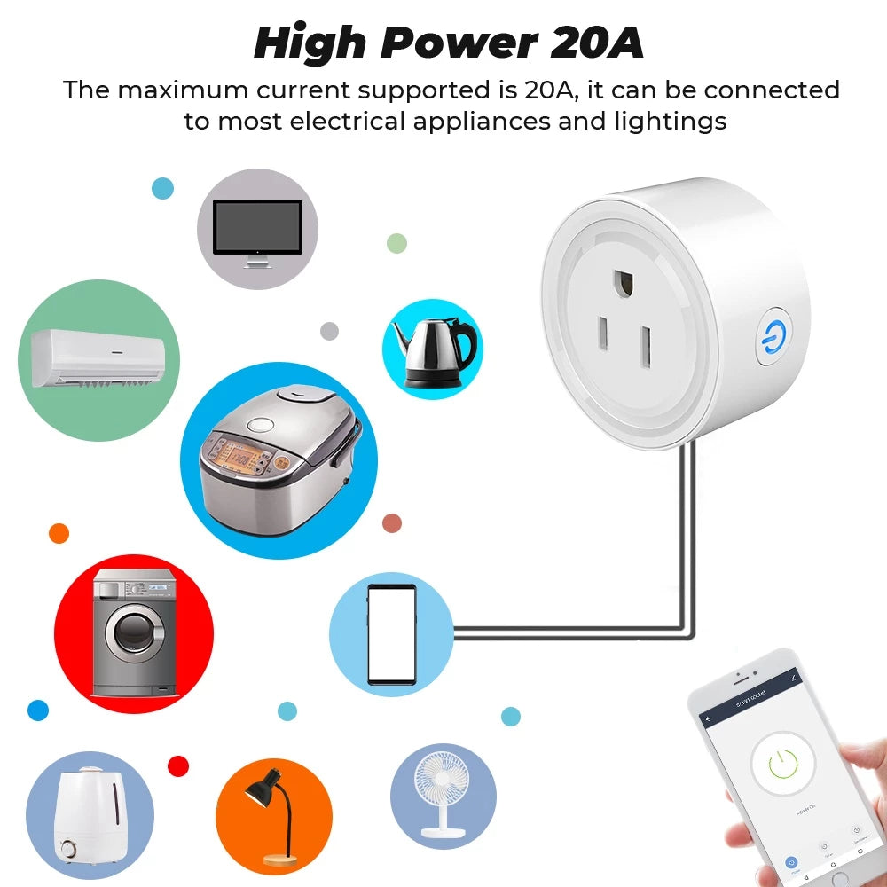 Power Monitor 20A Tuya Smart Zigbee  Socket Plug US Wireless Control Outlet  with Energy Monitoring Electrical Timer  Works with Alexa Google Home