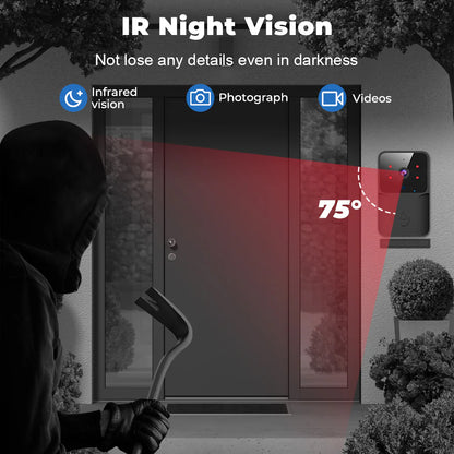 SMATRUL TUYA Wireless Intelligent Wi-Fi Doorbell  (Outdoor) High-Definition Camera - BLACK 1/2