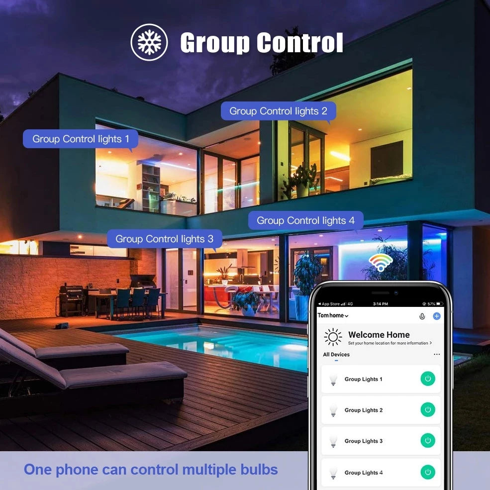 Tuya 9W E27 WiFi Light Bulb Smart Life LED 850LM RGB Lamp App Work with Alexa Google Home Dimmable Timer 110v 220v