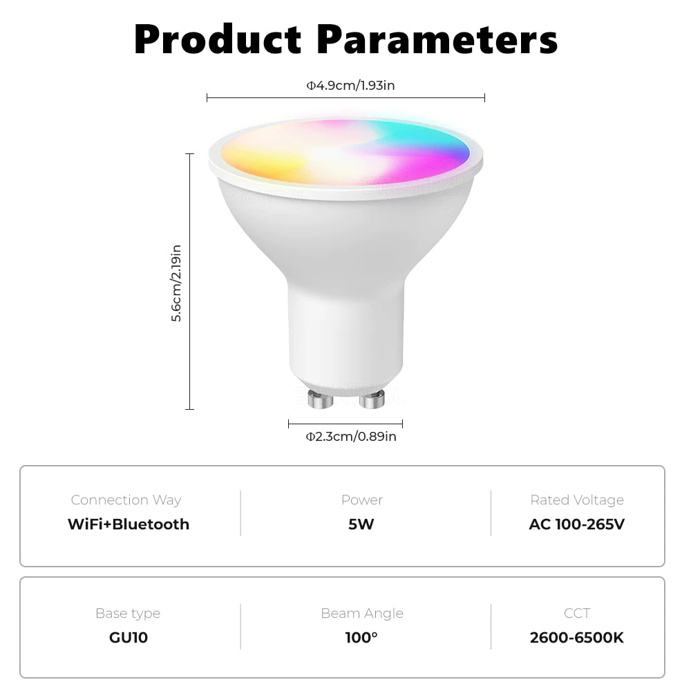 Tuya GU10 Wi-Fi Smart Light LED Bulbs Smart Life Remote Control Work with Alexa, Google Home