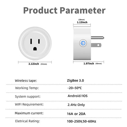 Power Monitor 20A Tuya Smart Zigbee  Socket Plug US Wireless Control Outlet  with Energy Monitoring Electrical Timer  Works with Alexa Google Home
