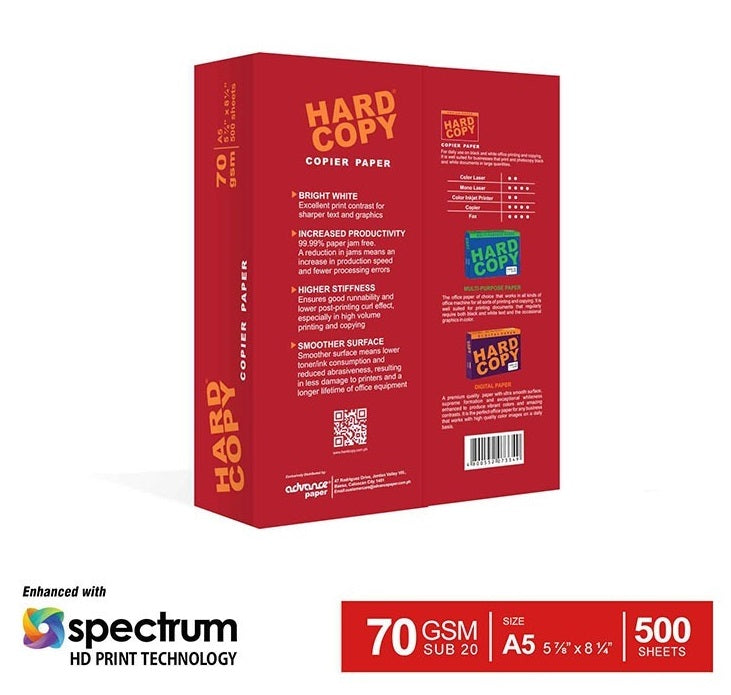1 BOX - Hard Copy Copier Paper SUB 20 70gsm - 5 REAMS