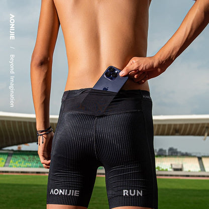 Aonijie FM5182 Black Outdoor Running Tight Compression Shorts Men