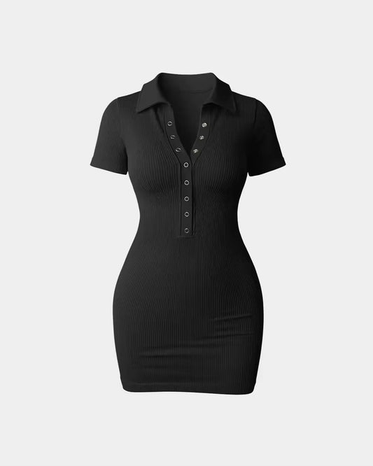 Short-sleeved Square-neck Seamless One-piece SPORTS DRESS with Buttons