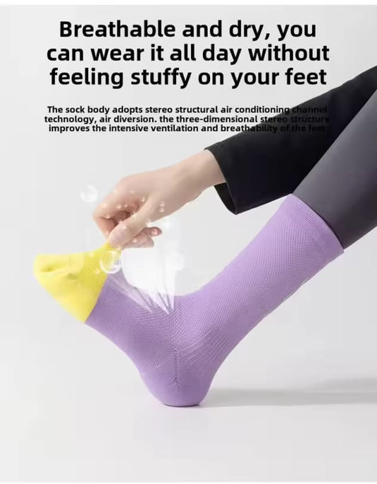 Reflective Breathable SPORTS SOCKS for Cycling Running Non-Slip Mid-Tube Socks