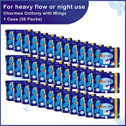 1 CASE - Charmee COTTONY heavy flow or Night Use w/ wings (8's x 36 packs)