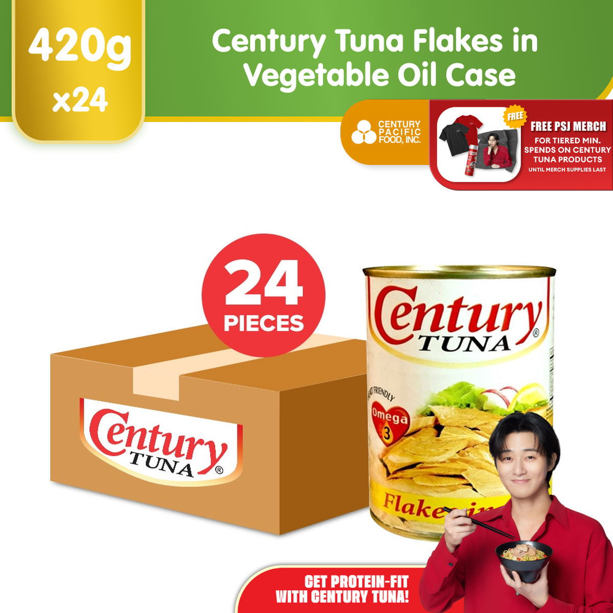 Century Tuna Flakes in Vegetable Oil 420g (Case of 24pcs) - Palm-oil free, no added preservatives