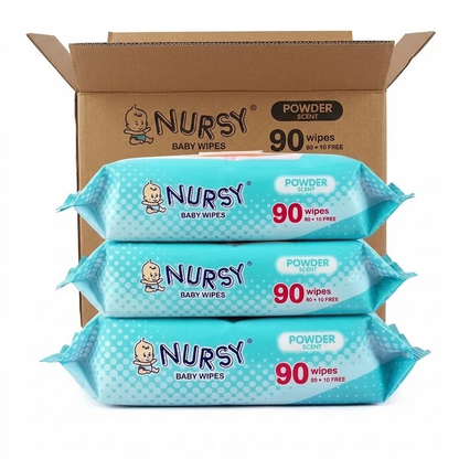 BUNDLE OF 4 and 24 - Nursy Baby Wipes in Powder Scent 90's